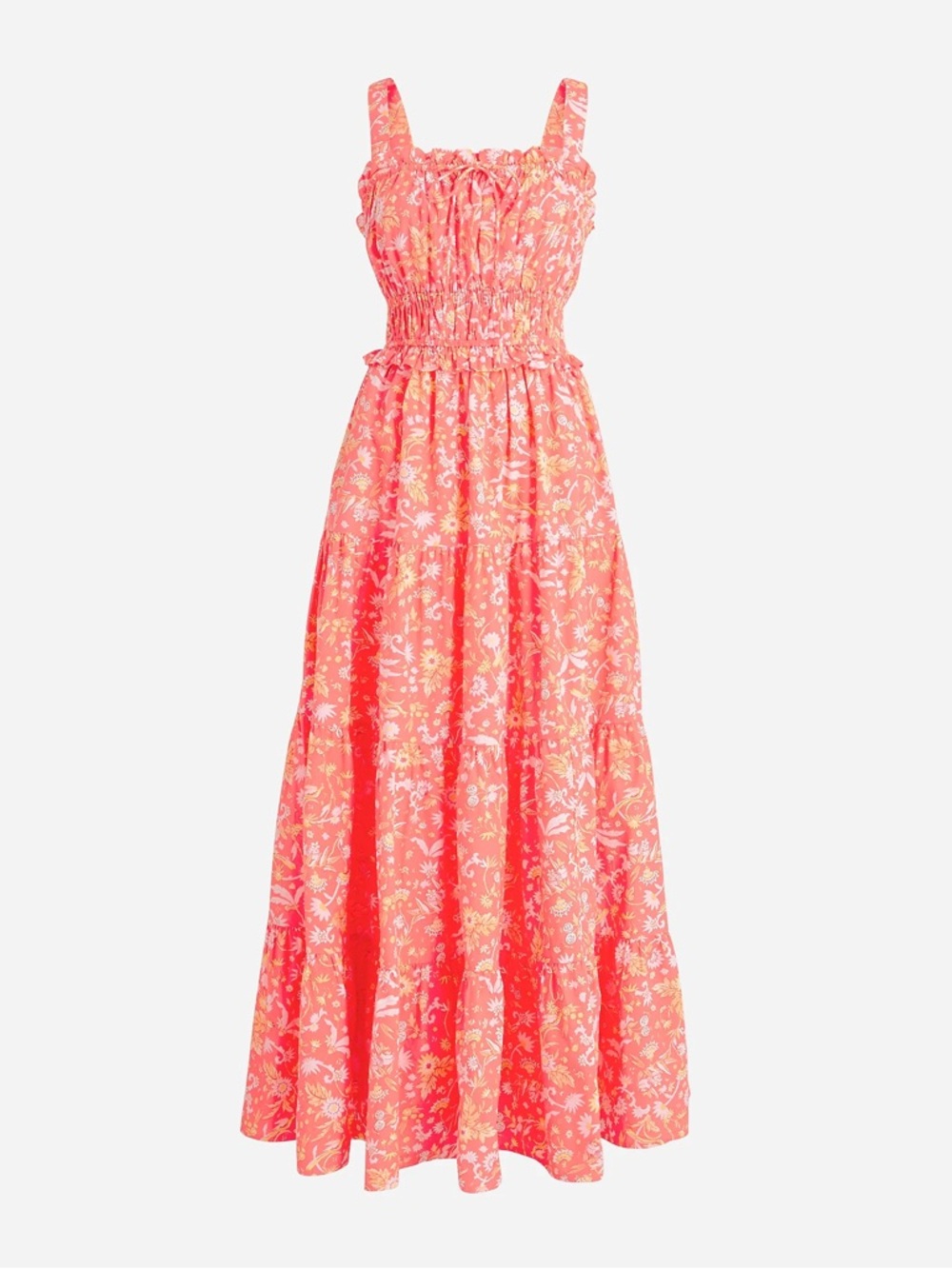 J. Crew Ruffle-trim tiered midi dress in sunny blooms pink cotton XXL